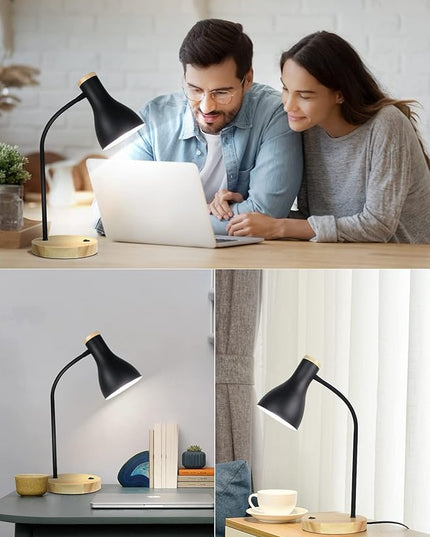 Desk Lamp Eye-Caring Table Lamps, Gooseneck Reading Desk Lamps Light, Portable Reading Book Light, Clamp Light, Study Desk Lamps for Bedroom and Office Home Lighting (Black-01) - LeafyLoom
