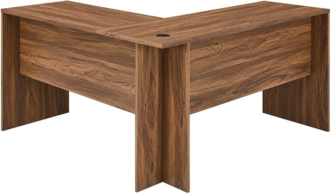 Modway Venture Mid-Century Modern L-Shaped Office Desk in Walnut - LeafyLoom
