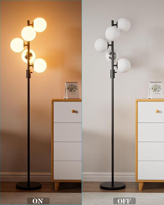 Lightdot Dimmable (Brightness Adjustable) Globe Floor Lamp, Black Retro Standing Lamps with 5x3000K G9 Bulbs Included, Mid Century Modern Floor Lamp for Living Room - LeafyLoom
