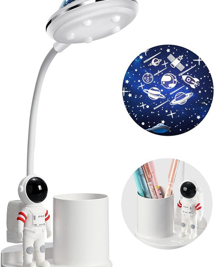 Astronaut Desk Lamp for Kids,Star Space Projector Galaxy Night Light,Eye-Care Reading Small Desk Lamps, with Pen Holder Spaceman Table Lamp, Bedroom Decor Aesthetics, Gifts for Boys and Girls - LeafyLoom