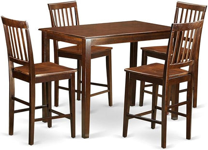 East West Furniture YAVN5-MAH-W 5 Piece Counter Height Dining Set Includes a Rectangle Dinette Table and 4 Kitchen Dining Chairs, 30x48 Inch, Mahogany - LeafyLoom