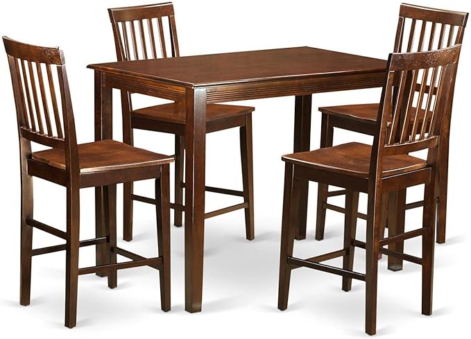 East West Furniture YAVN5-MAH-W 5 Piece Counter Height Dining Set Includes a Rectangle Dinette Table and 4 Kitchen Dining Chairs, 30x48 Inch, Mahogany - LeafyLoom
