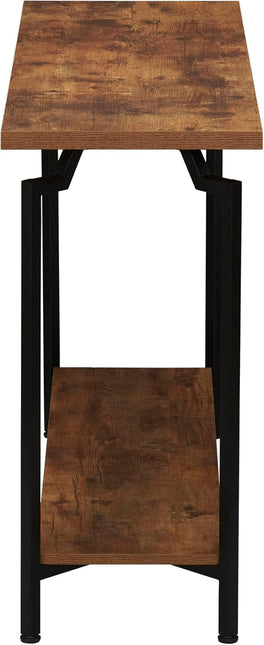 Household Essentials Crown Console Sofa Table with Storage Shelf Rustic Hickory Wood Grain and Black Metal - LeafyLoom