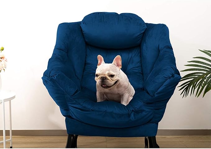 HollyHOME Modern Fabric Large Lazy Chair, Accent Oversized Comfy Reading Chair, Thick Padded Cozy Lounge Chair with Armrest, Steel Frame Leisure Sofa Chair for Living Room, Bedroom, Dorm, Royal Blue - LeafyLoom