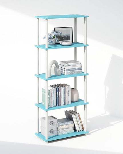 Furinno Turn-N-Tube 5-Tier Multipurpose Compact Display Rack, Shelving Unit, Bookcase, Light Blue/White - LeafyLoom