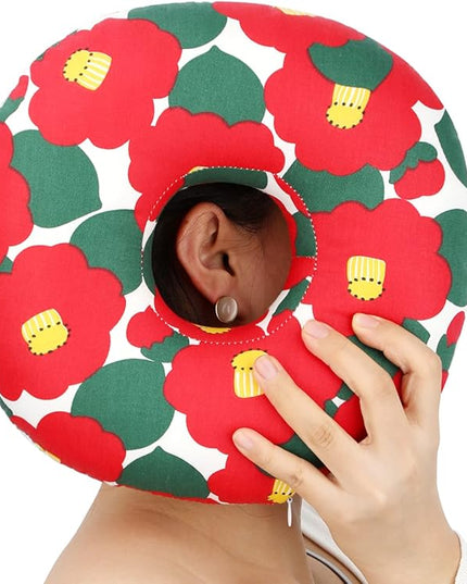Ear Piercing Pillow for Side Sleeping, CHN Pillow with Hole for Side Sleepers Ear Pain Inflammation Pressure Sores O-Shaped Donut Guard Red Flower - LeafyLoom
