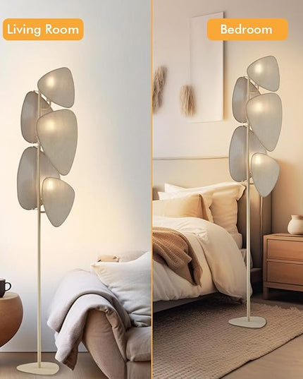 WOXXX Floor Lamp,Floor Lamps for Living Room,Modern Floor Lamp for Bedroom Office,Boho Corner Floor Lamp with 5 Weave Shades,Reading Tall Lamp Standing Lamp,Minimalist Unique Tree Floor Lamp(Beige) - LeafyLoom
