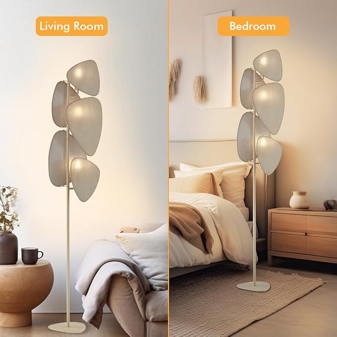 WOXXX Floor Lamp,Floor Lamps for Living Room,Modern Floor Lamp for Bedroom Office,Boho Corner Floor Lamp with 5 Weave Shades,Reading Tall Lamp Standing Lamp,Minimalist Unique Tree Floor Lamp(Beige) - LeafyLoom