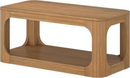 Plank+Beam Small Forma Coffee Table, Solid Wood 40 Inch Modern Coffee Table with Shelf, Contemporary Center Table with Storage Space, Rectangle Tea Table with Storage, Pecan - LeafyLoom