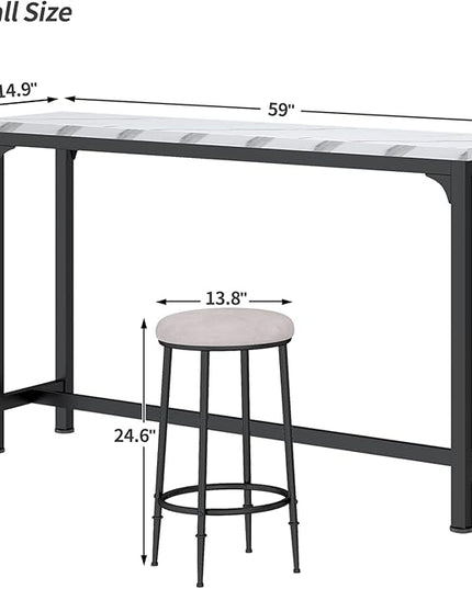 HOMYSHOPY Bar Table Set for 3, 4 Piece Console Table with 3 Stools, Counter Height Kitchen Table Set with 3 chairs for Breakfast Nook, Living Room and Apartment (White & Black) - LeafyLoom