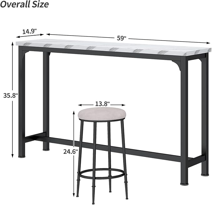 HOMYSHOPY Bar Table Set for 3, 4 Piece Console Table with 3 Stools, Counter Height Kitchen Table Set with 3 chairs for Breakfast Nook, Living Room and Apartment (White & Black) - LeafyLoom