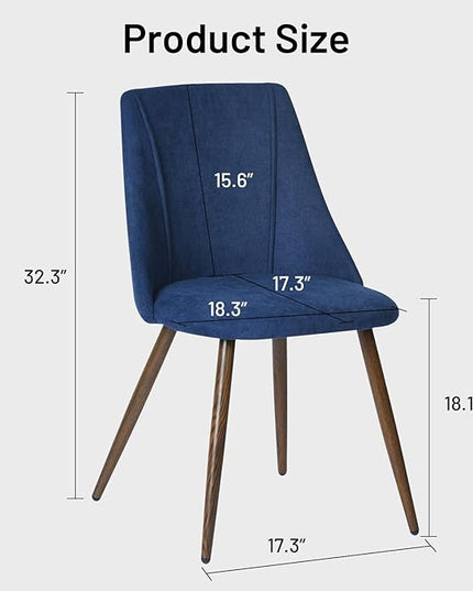 FurnitureR Dining Chairs Set of 2, Upholstered Side Chairs Fabric Armless Living Room Accent Chair with Soft Seat/Metal Legs, Mid-Back Chairs for Home Kitchen Restaurant, Dark Blue - LeafyLoom