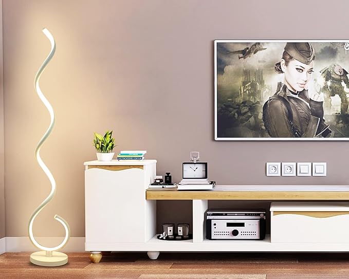 Spiral LED Floor Lamp, 40W Dimmable Floor Lamps for Living Room with Remote Control, Stepless Adjustable Colors & Brightness Standing Lamp Reading Corner Floor Lamp for Bedroom, Office -White - LeafyLoom