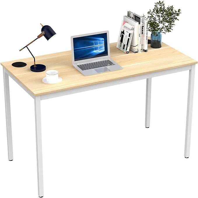 It's_Organized Computer Desk 47 Inch Home Office Study Writing Desk,Modern Simple Laptop Computer Table, Easy Assembly, Industrial Style, White Metal Frame,Wood Grain - LeafyLoom
