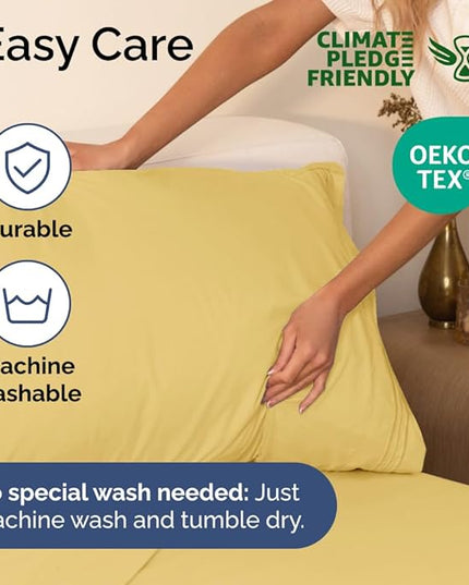 Twin Size 3 Piece Sheet Set - Comfy Breathable & Cooling Sheets - Hotel Luxury Bed Sheets for Women & Men - Deep Pockets, Easy-Fit, Extra Soft & Wrinkle Free Sheets - Yellow Oeko-Tex Bed Sheet Set - LeafyLoom