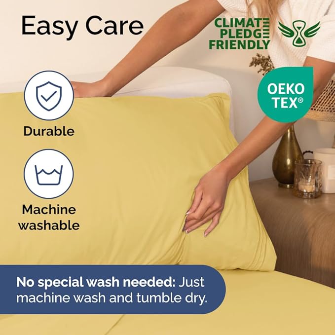 Twin Size 3 Piece Sheet Set - Comfy Breathable & Cooling Sheets - Hotel Luxury Bed Sheets for Women & Men - Deep Pockets, Easy-Fit, Extra Soft & Wrinkle Free Sheets - Yellow Oeko-Tex Bed Sheet Set - LeafyLoom