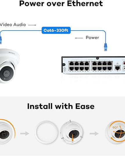 ONWOTE 4K 8MP UltraHD PoE IP Security Camera, AI Human Vehicle Detection, 3840x2160 8 Megapixels, 128° FoV, Video Audio, Indoor Outdoor, Commercial Wired Camera for Business, Add-on to PoE NVR System ONWOTE