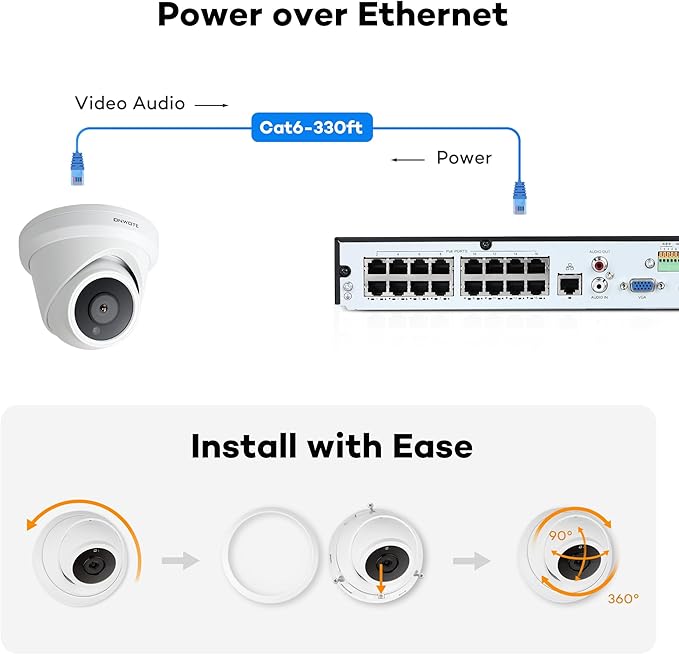 ONWOTE 4K 8MP UltraHD PoE IP Security Camera, AI Human Vehicle Detection, 3840x2160 8 Megapixels, 128° FoV, Video Audio, Indoor Outdoor, Commercial Wired Camera for Business, Add-on to PoE NVR System ONWOTE