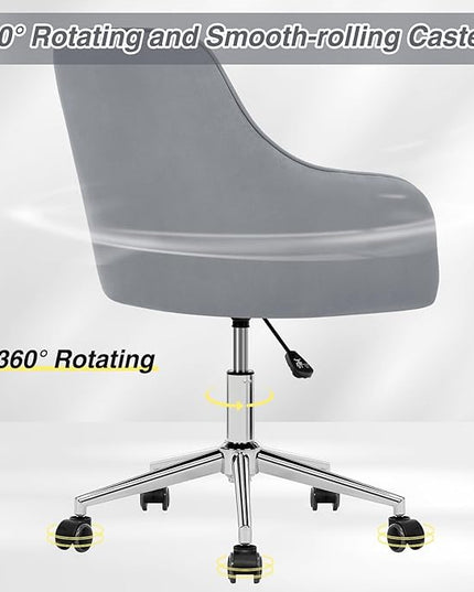 Velvet Desk Chair Vanity Chair for Makeup with Wheels and Back Home Office Chair Adjustable Rolling Swivel Chair for Bedroom Vanity Room Grey - LeafyLoom
