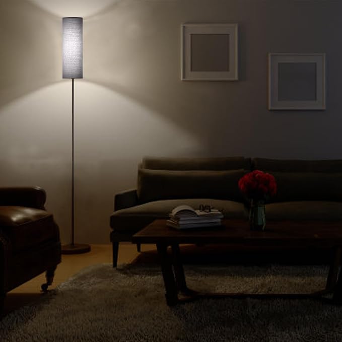 LED Floor Lamp Simple Design, Modern Floor Lamp with Shade, Tall Lamps for Living Room Bedroom Office Dining Room Kitchen, Black Pole Lamp with Foot Switch (with Bulb)(Black Shade) - LeafyLoom