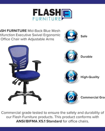 Flash Furniture Nicholas Mid-Back Swivel Office and Gaming Chair, Ergonomic Mesh Office Chair with Adjustable Lumbar Support and Height, Blue - LeafyLoom