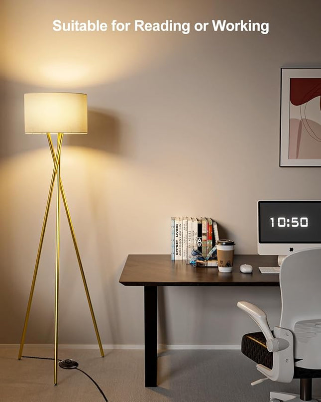 66IN Tripod Floor Lamp, Gold Standing Lamps with E26 Bulb Included, Mid Century Modern Tall Lamps for Living Room Bedroom Home Decor - LeafyLoom