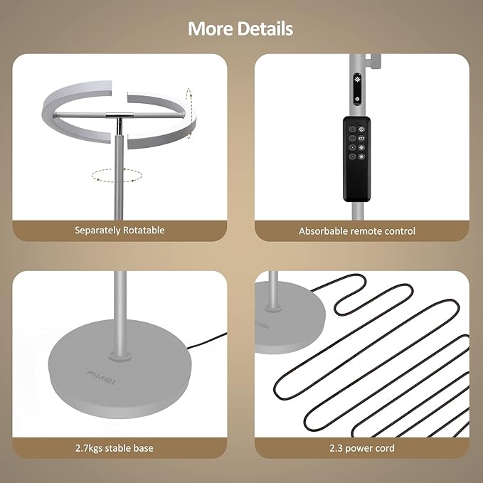 FIMEI Split Floor Lamp with Reading Light, Modern Bright LED Rotatable Standing Lamp with Stepless Dimming and 3000K-6000K Color for Living Room Bedroom Office, Touch and Remote Control, Gray - LeafyLoom