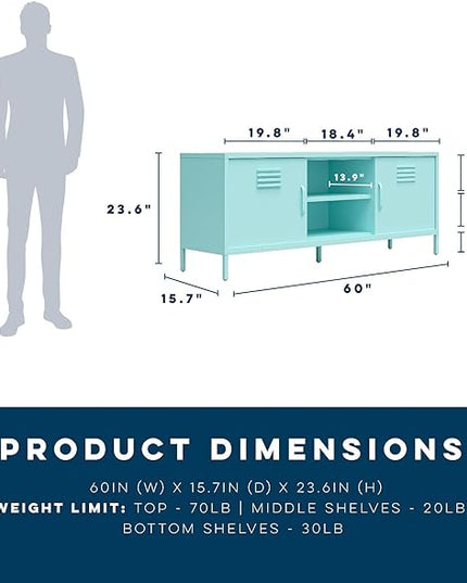 Novogratz Cache Metal Locker-Style TV Stand for TVs up to 65", Mint - LeafyLoom