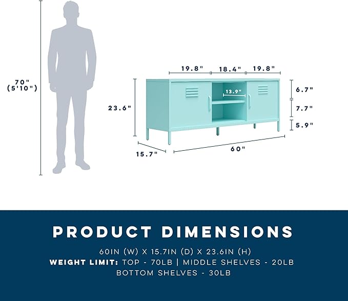 Novogratz Cache Metal Locker-Style TV Stand for TVs up to 65", Mint - LeafyLoom