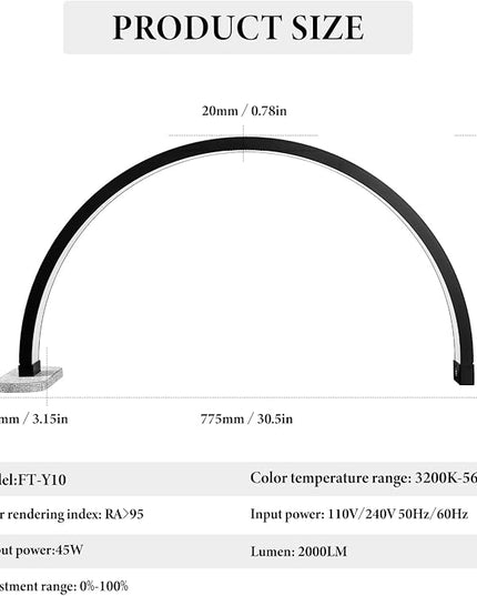 Half Moon Light for Nail Desk, 30 in 40W Half Moon Table Lamp Nail Desk Lamp with Phone Holder for Nail Tech, Beauty, Eyelashes, Tattoos, Crafts, Lash Lamp with Touch Brightness Adjustment - LeafyLoom