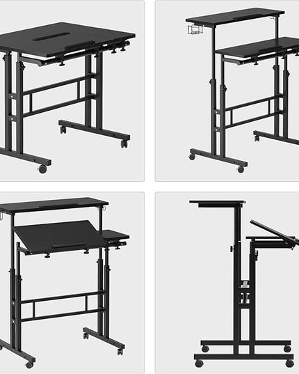 SDHYL 31.5 inches Movable Laptop Desk with Mouse Board Adjustable Height and Angle Anti-Slip Workstation Home Office Desk with Tablet Slot Portable Student Desk, Black - LeafyLoom