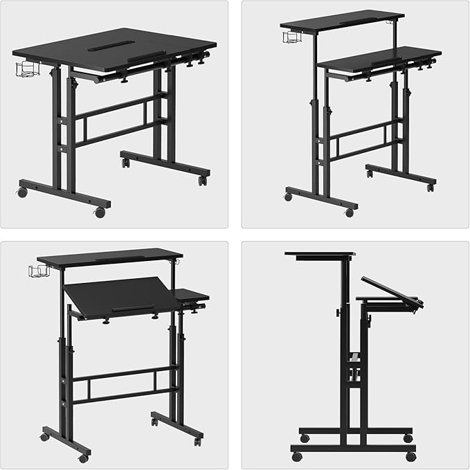 SDHYL 31.5 inches Movable Laptop Desk with Mouse Board Adjustable Height and Angle Anti-Slip Workstation Home Office Desk with Tablet Slot Portable Student Desk, Black - LeafyLoom