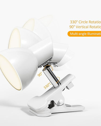LED Clip on lamp,5W Super Bright Reading Light, 330° Rotation Small Lamp with Clamp on Desk/Table/Bed Headboard/Cupboard Home Lighting, Modern and Save Space Illumination Powerful Lamp White - LeafyLoom