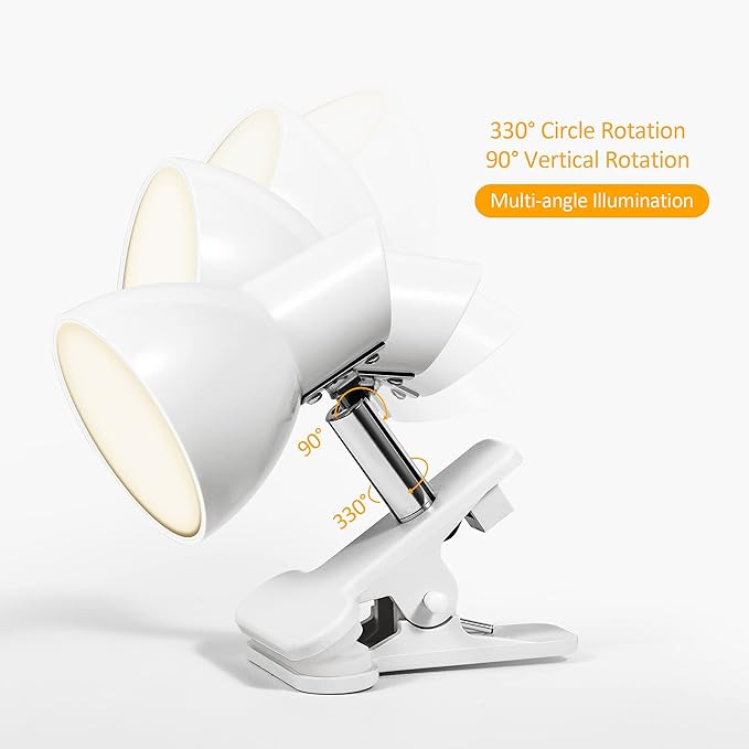 LED Clip on lamp,5W Super Bright Reading Light, 330° Rotation Small Lamp with Clamp on Desk/Table/Bed Headboard/Cupboard Home Lighting, Modern and Save Space Illumination Powerful Lamp White - LeafyLoom