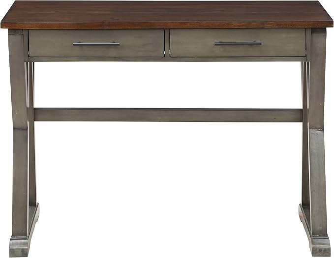 OSP Home Furnishings Jericho Rustic 42 Inch Writing Desk with 2 Drawers and Burnished Decorative Hardware, Slate Gray - LeafyLoom