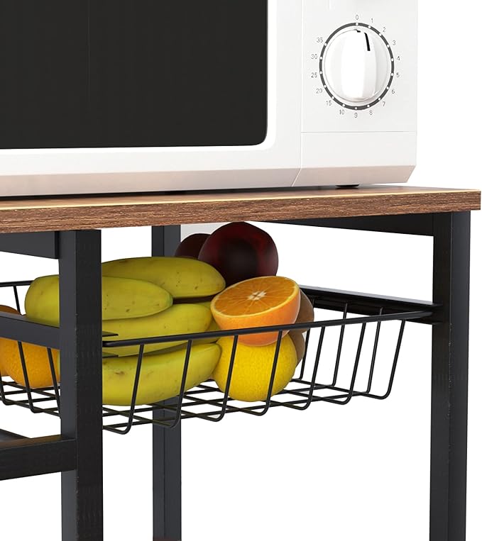 SogesGame Kitchen Cart Kitchen Baker's Rack, 3-Tier Vintage Serving Cart with Wheels Utility Cart Microwave Stand Storage Shelf Coffee Cart for Kitchen Coffee Station - LeafyLoom