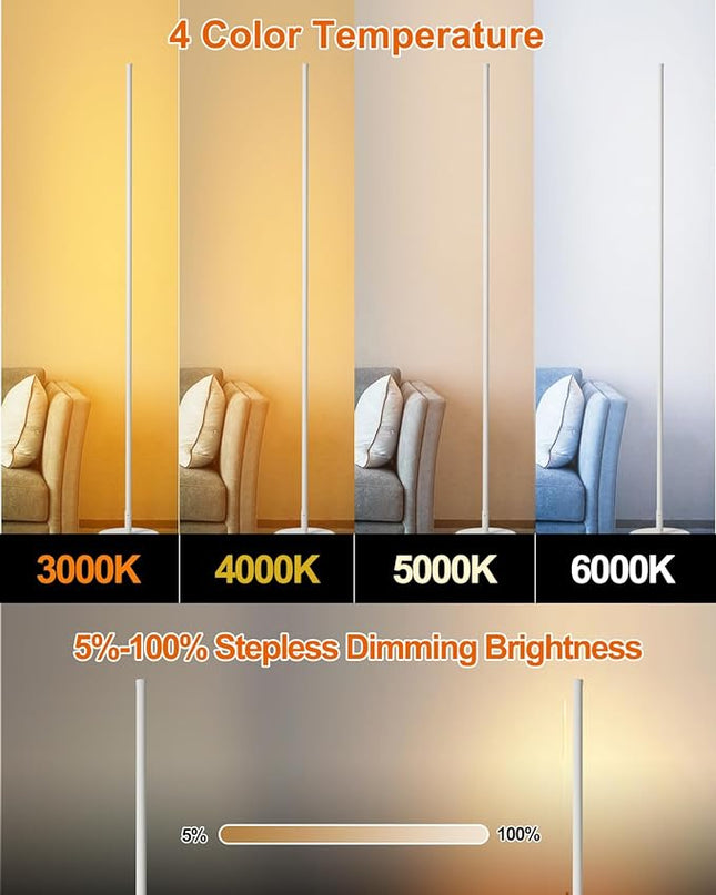 Modern Floor Lamp Led Standing Corner Lamp White Decor Contemporary Metal Floor Lamp for Living Room Bedrooms with Remote & Touch Control - LeafyLoom