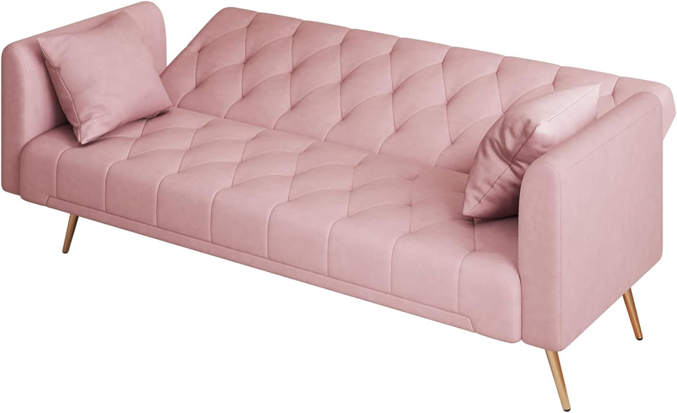 NicBex Sectional Couch Sofa with Double Folding Velvet Sofa Bed Cloud Couch for Living Room Furniture Sets with Aadjustable Back, Modular Sofa for Living Room, Bedroom, Apartment,71" L, Pink - LeafyLoom