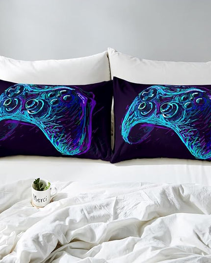 Gamer Comforter Set for Boys Teens Blue and Black Gaming Bedding Set Video Game Bedding Home Decor for Kids Comforter Full Size 3 Pieces Gamepad Quilted Duvet Set 1 Comforter with 2 Pillowcases - LeafyLoom