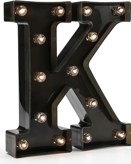 Light Up Black Alphabet Marquee Letters Sign LED Marquee Number Lights Sign for Night Light Home Bar Christmas Lamp Birthday Party Wedding Decoration K - LeafyLoom