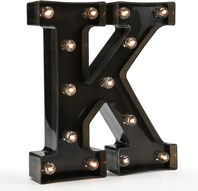 Light Up Black Alphabet Marquee Letters Sign LED Marquee Number Lights Sign for Night Light Home Bar Christmas Lamp Birthday Party Wedding Decoration K - LeafyLoom