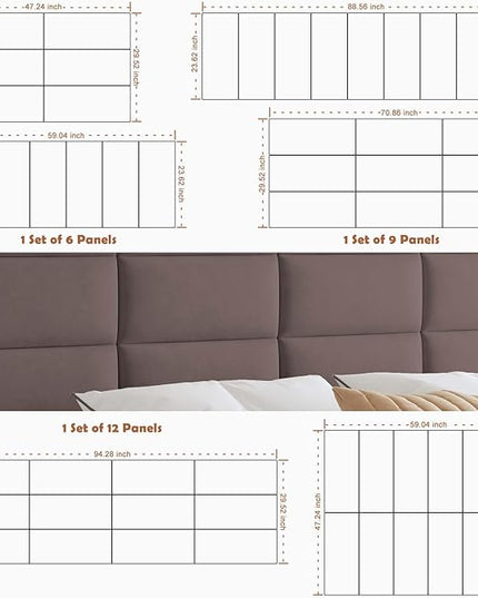 Wall Mounted Upholstered Headboard Full, 3D Peel and Stick Soundproof Wall Panels, Reusable and Removable Padded Headboard Leather Bed Headboard, 6 Panels Headboard 9.84" x 23.62", Dark Skin - LeafyLoom