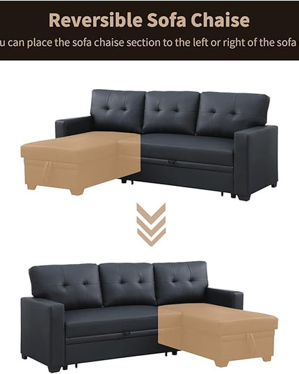 4-in-1 Modular Sofa Bed Convertible Living Room Furniture Sets Upholstered, L Shaped Sectional Comfy Couch with Reversible Storage Chaise for Apartment, Studio, Office, Dark Gray-5 - LeafyLoom