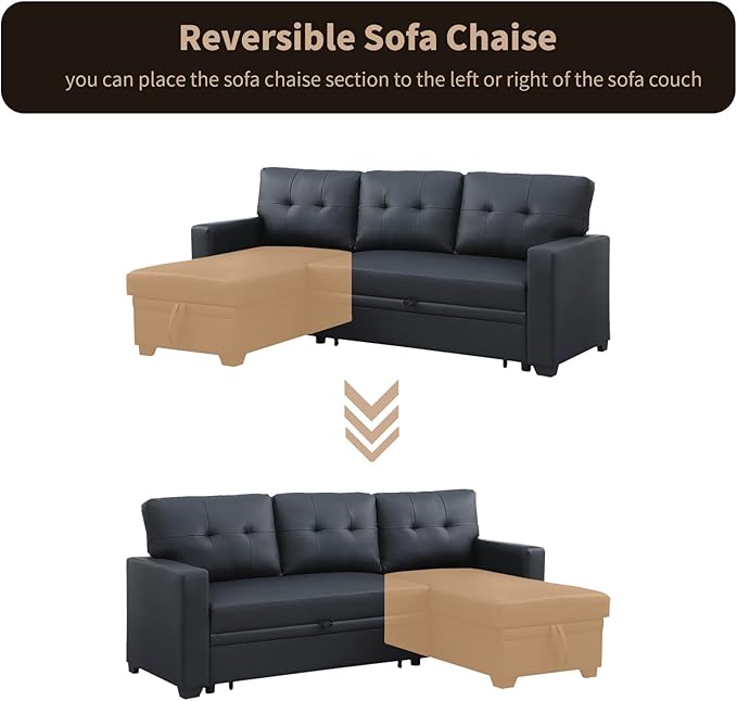 4-in-1 Modular Sofa Bed Convertible Living Room Furniture Sets Upholstered, L Shaped Sectional Comfy Couch with Reversible Storage Chaise for Apartment, Studio, Office, Dark Gray-5 - LeafyLoom
