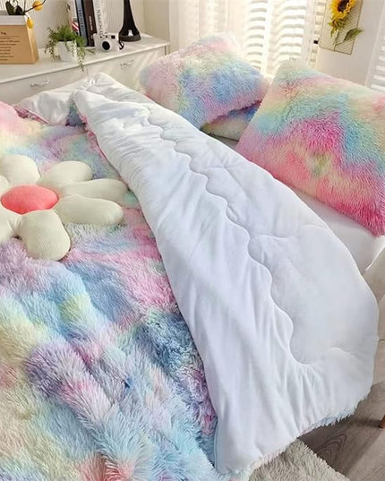 Faux Fur Kids Girls Cow Print Comforter Sets Twin/Full - 3PC Bed Set Warm Comfortable Soft Plush Flannel Velvet Fluffy Fuzzy Bedding（Comforter x 1 Pillowcases x 2） - LeafyLoom