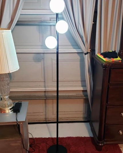 3 Globe Mid Century Modern Floor Lamp for Living Room Decor, Tall Standing Dimmable LED Light for Bedroom Office, Full Range Dimming, Adjustable Color Temperature 3000K-6000K, ETL Listed - Matte Black - LeafyLoom