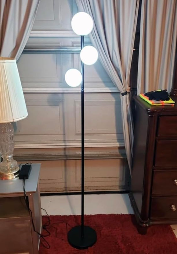 3 Globe Mid Century Modern Floor Lamp for Living Room Decor, Tall Standing Dimmable LED Light for Bedroom Office, Full Range Dimming, Adjustable Color Temperature 3000K-6000K, ETL Listed - Matte Black - LeafyLoom
