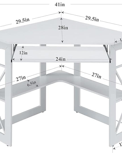 VECELO Corner Computer Desk 41 x 30 inches with Smooth Keyboard & Storage Shelves for Home Office Workstation, White - LeafyLoom