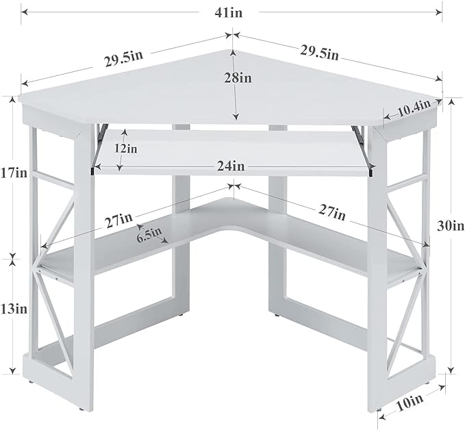 VECELO Corner Computer Desk 41 x 30 inches with Smooth Keyboard & Storage Shelves for Home Office Workstation, White - LeafyLoom