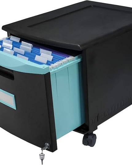 Storex 61270A01C File Cabinet, 1-Pack, Black/Teal - LeafyLoom